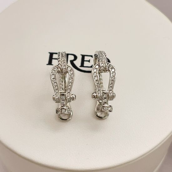 Fred Silver Diamond Horseshoe Buckle Stud Earrings