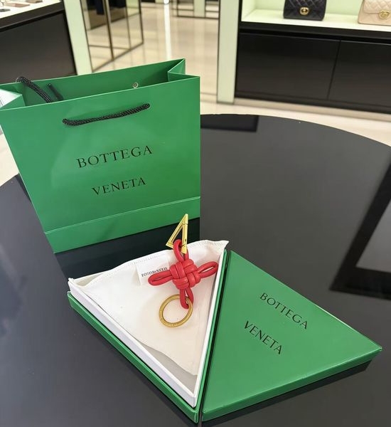 Bottega Veneta BV Woven Leather Red Keychain