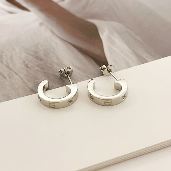 Cartier Silver Polished Double Diamond Stud Earrings