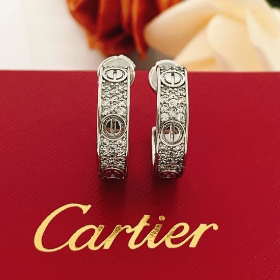 Cartier Pave Crystal Round Silver Earrings
