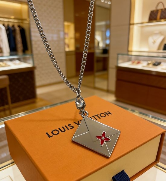 Louis Vuitton LV Enamel Flower Envelope Pendant Necklace