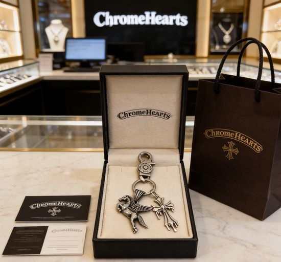Chrome Hearts Sterling Silver Pegasus Cross Pendant Charm
