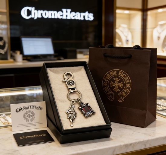 Chrome Hearts Diamond Cross Ruby Thorn Keychain Pendant