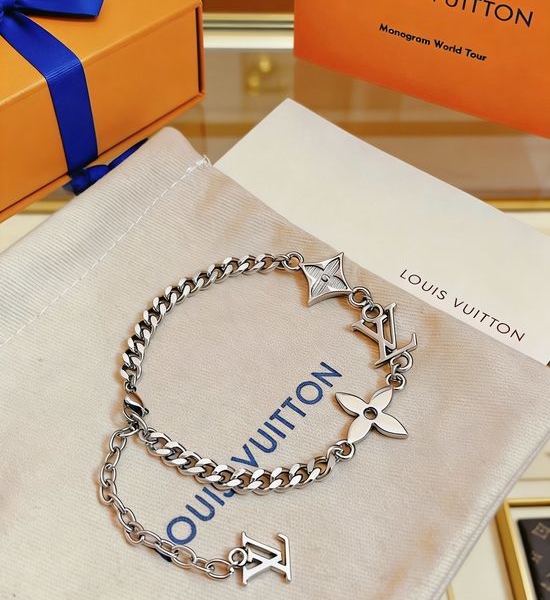 Louis Vuitton LV Polished Metal Bracelet Engraved Classic Jewelry