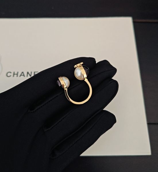 Chanel Black White Ball Open Ring