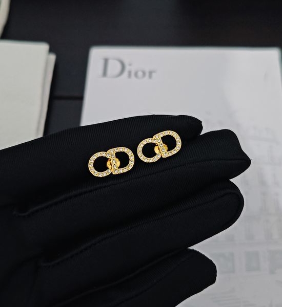 Christian Dior CD Light Gold Full Diamond Earrings Premium Brass Material
