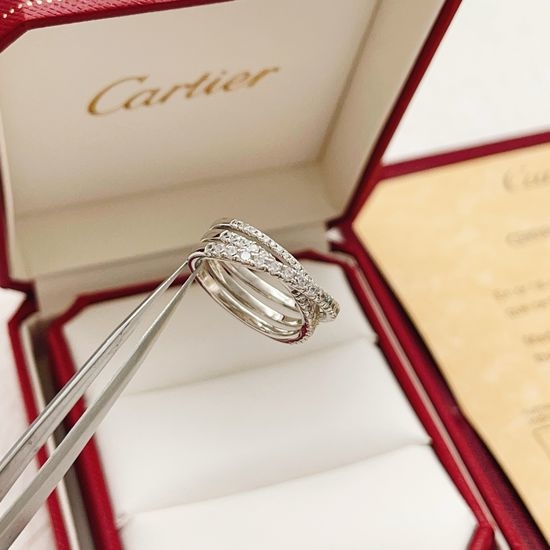 Cartier Silver Three-Ring Diamond Paved Ring