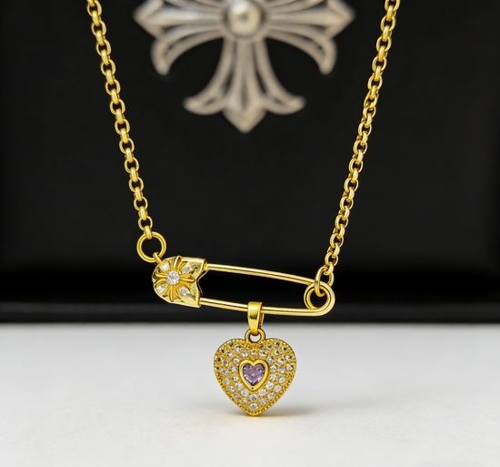 Chrome Hearts Purple Heart Pin Chain Necklace
