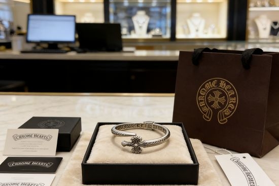 Chrome Hearts Vintage Cross Open Bracelet, Unisex Style