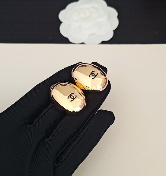 Chanel Gold Oval Egg Stud Earrings