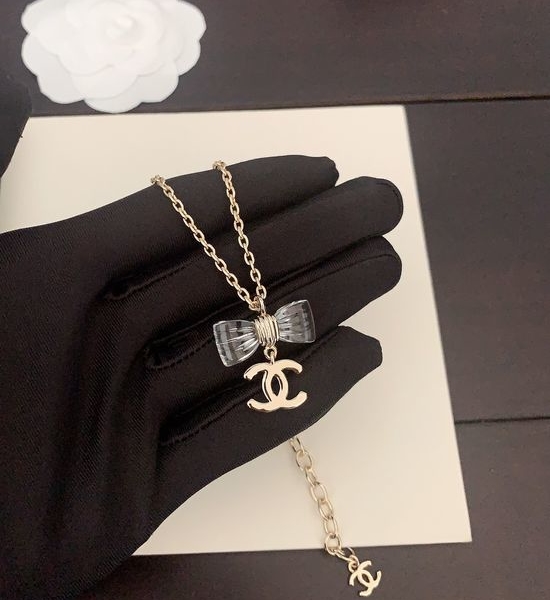 Chanel Delicate Transparent Bow Pendant Necklace