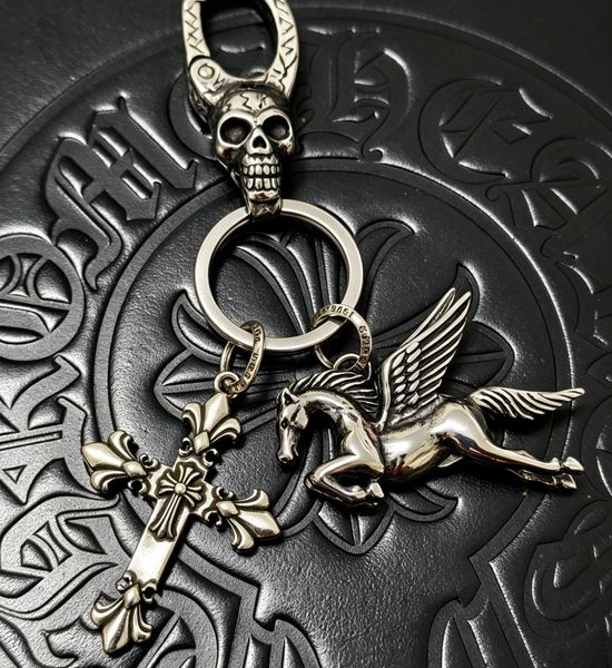 Chrome Hearts Vintage Iris Cross Keychain with Horse Charm