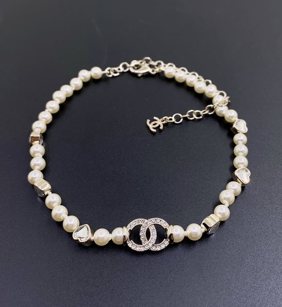 Chanel Pearl Heart Pendant Crystal Necklace