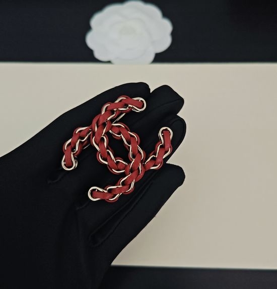 Chanel Red Leather Twisted Brooch