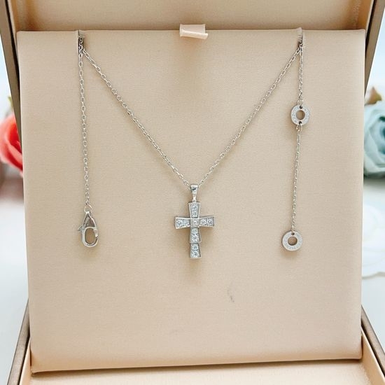 Bvlgari Silver Diamond Cross Pendant Necklace