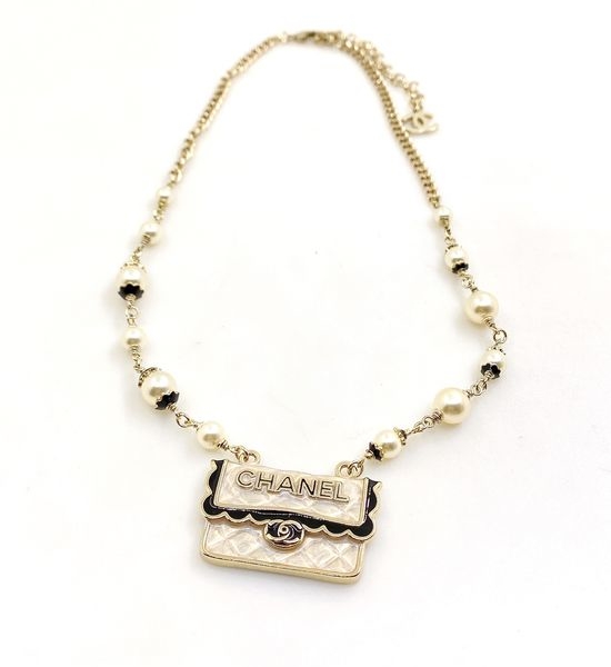 Chanel Black Pattern Bag Pendant Necklace