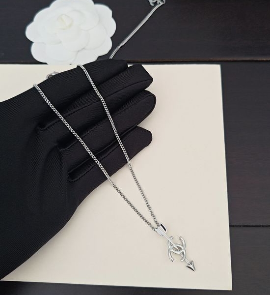 Chanel White Gold Arrow Necklace Brass Material