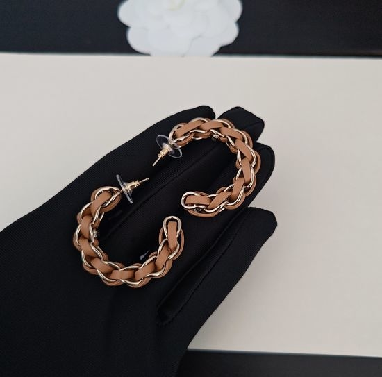 Chanel Yellow Leather Twist Ear Hooks Brass