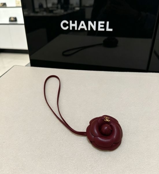 Chanel Burgundy Camellia Leather Bag Charm