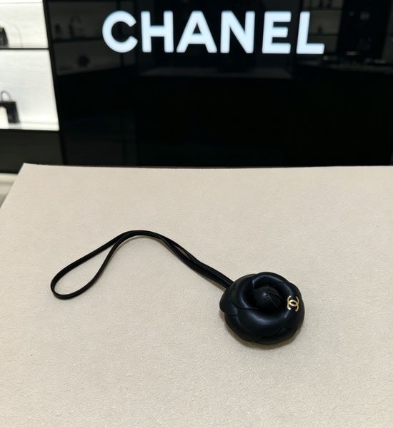 Chanel Black Camellia Leather Bag Pendant Charm