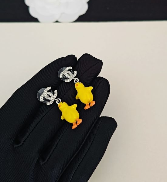Chanel Duck Shape Drop Earrings Brass Jewelry