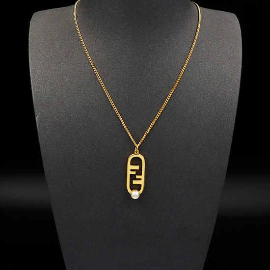 Fendi Pearl Decorated Lock Necklace