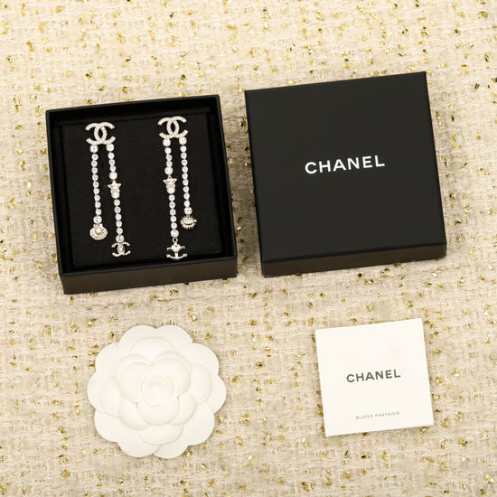 Chanel Rhinestone Shell Drop Earrings
