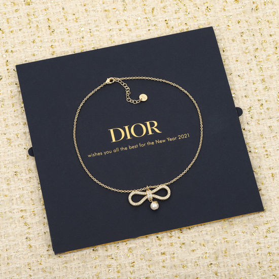 Christian Dior CD Graceful Bowknot Pearl Pendant Necklace