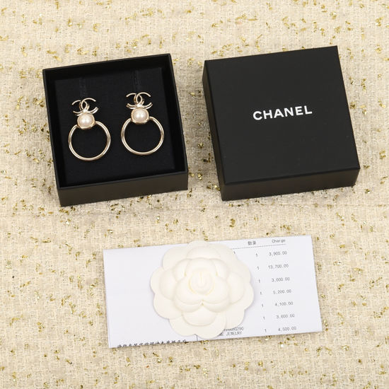 Chanel Pearl Stud Earrings With Crystal Accents