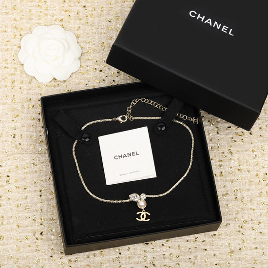 Chanel Crystal Inlaid Classic Pendant Necklace