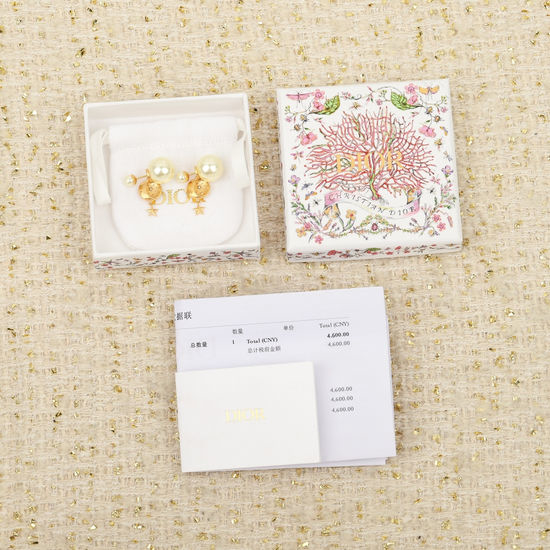 Christian Dior CD Double Pearl Snake Shape Stud Earrings