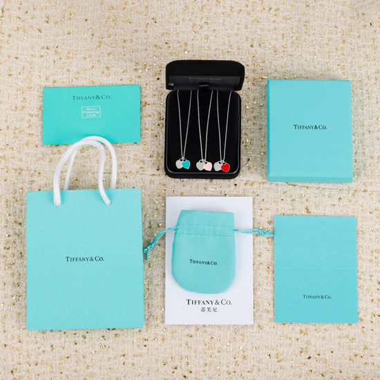 Tiffany & Co. Enamel Double Heart Pendant Necklace