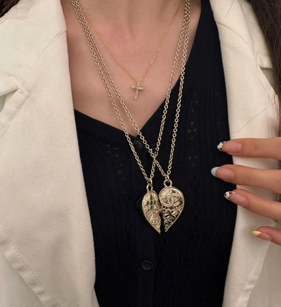 Chanel Heart Double C Necklace with Crystal