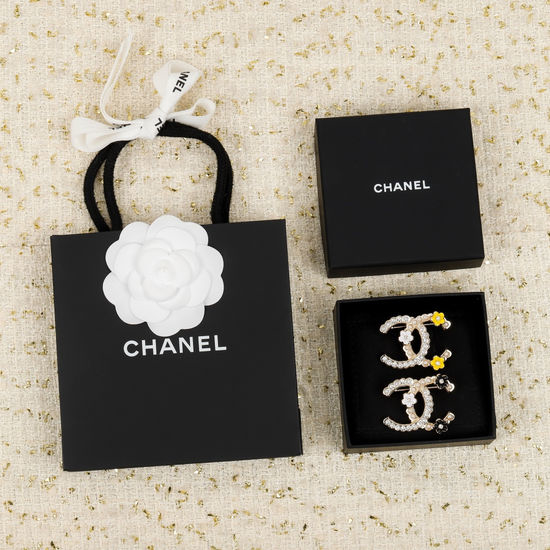Chanel Elegant Camellia Brooch with Crystals Pearls