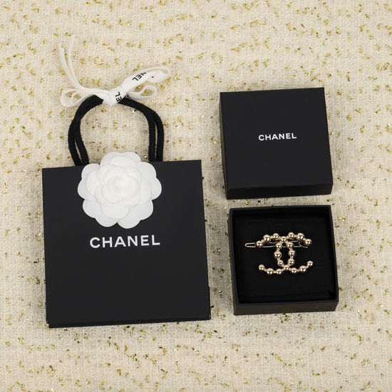Chanel Delicate Brass Hair Clip with Rhinestones