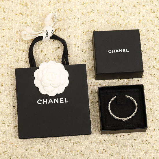 Chanel Leather Edge Crystal Inlaid Bracelet