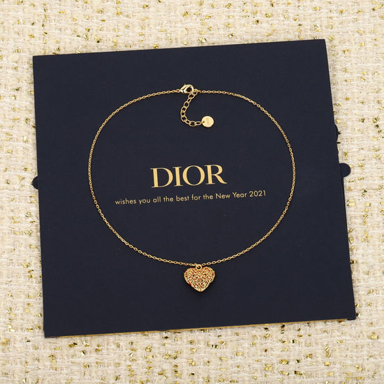 Christian Dior CD Hollow Enamel Heart Pendant Necklace