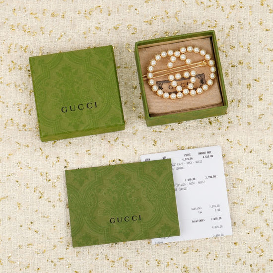 Gucci Pearl Hair Clip Inlaid Crystal Polished Hair Accessory