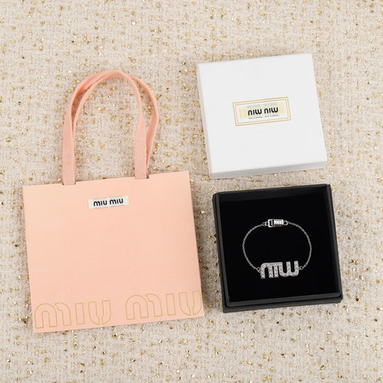 Miu Miu Rhinestone Letter Bracelet Elegant Heavy Work Jewelry