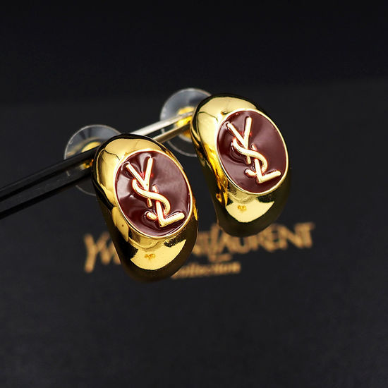 Yves Saint Laurent YSL Enamel Letter Stud Earrings
