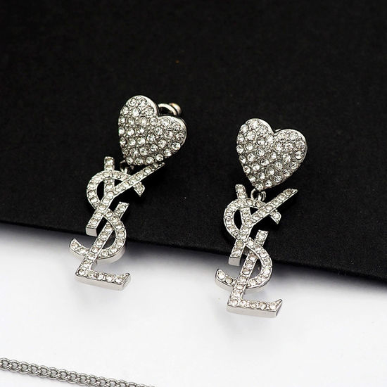 Yves Saint Laurent YSL Full Diamond Heart Letter Earrings