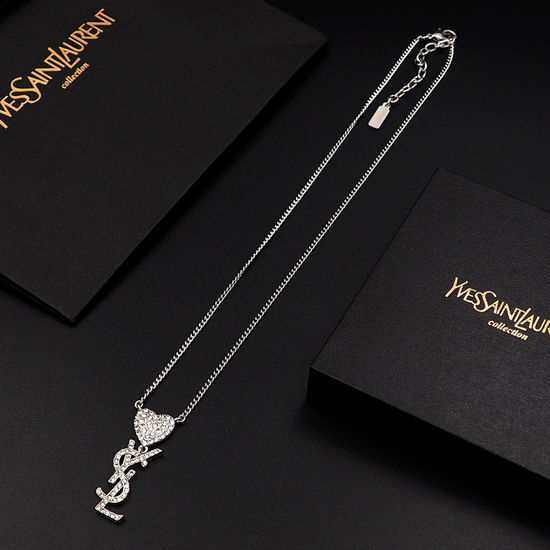Yves Saint Laurent YSL Full Diamond Heart Letter Necklace