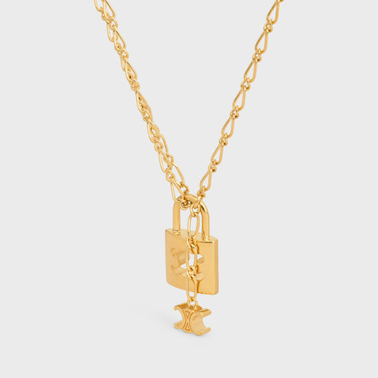 Celine Golden Lock Shape Pendant Necklace