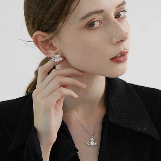 Vivienne Westhood Full Diamond Saturn Stud Earrings
