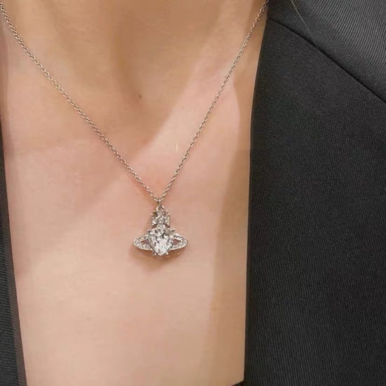Vivienne Westhood Heart Rhinestone Saturn Shape Necklace