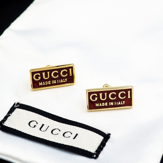 Gucci Red Enamel Stud Earrings Carved Pattern