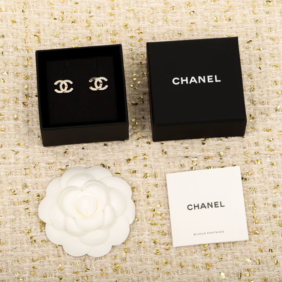 Chanel Half Gold Half Diamond Double C Earrings