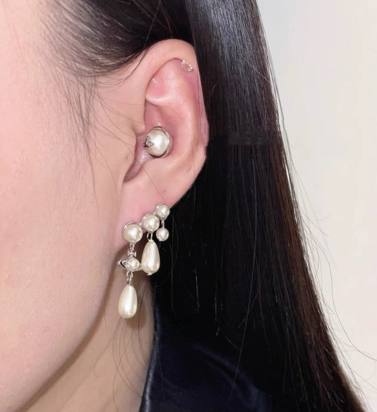 Vivienne Westhood Triple Pearl Drop Stud Earrings
