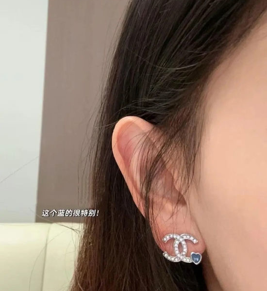 Chanel Blue Heart Rhinestone Earrings