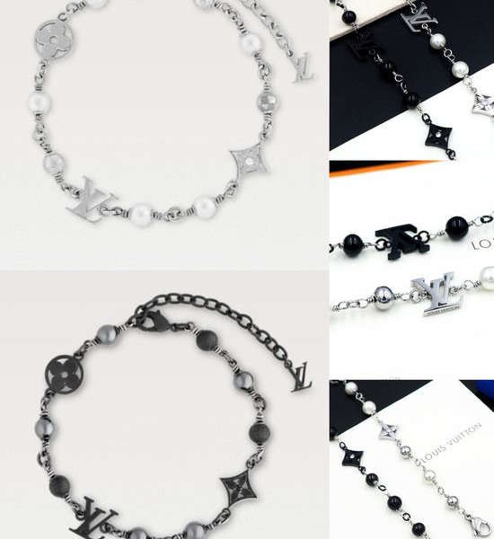 Louis Vuitton LV Checkered Pattern Beaded Pearl Bracelet